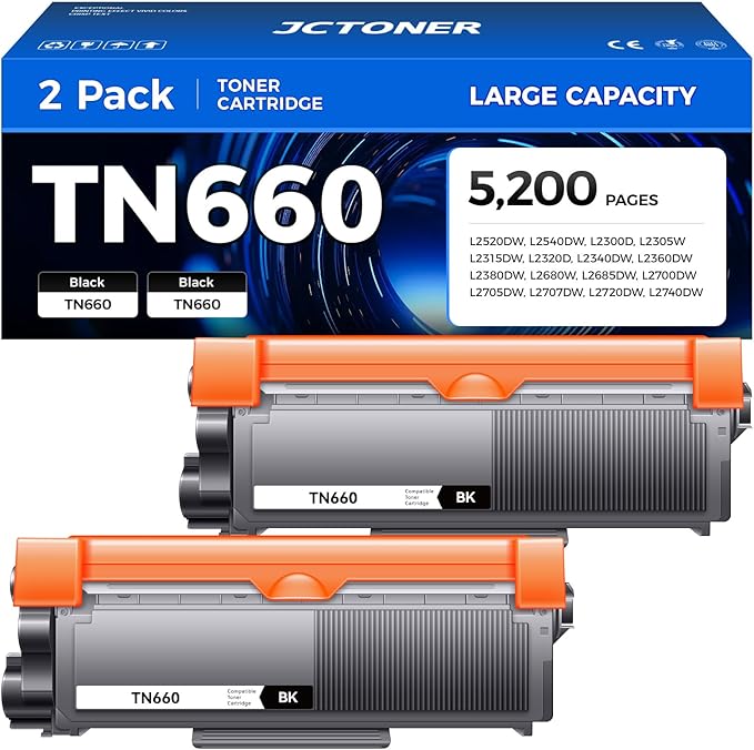 TN660 Black Toner Cartridge 2-Pack Replacement Compatible by JCTONER