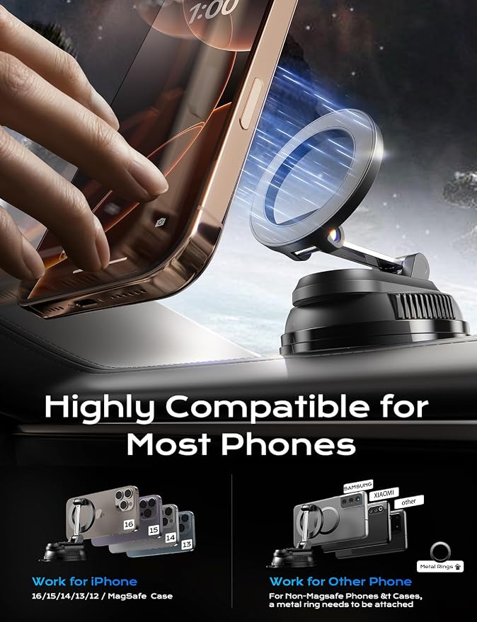 Car Phone Holder for Magsafe, Ultra Magnetic and Strong Suction 360° Adjustable - Image 4