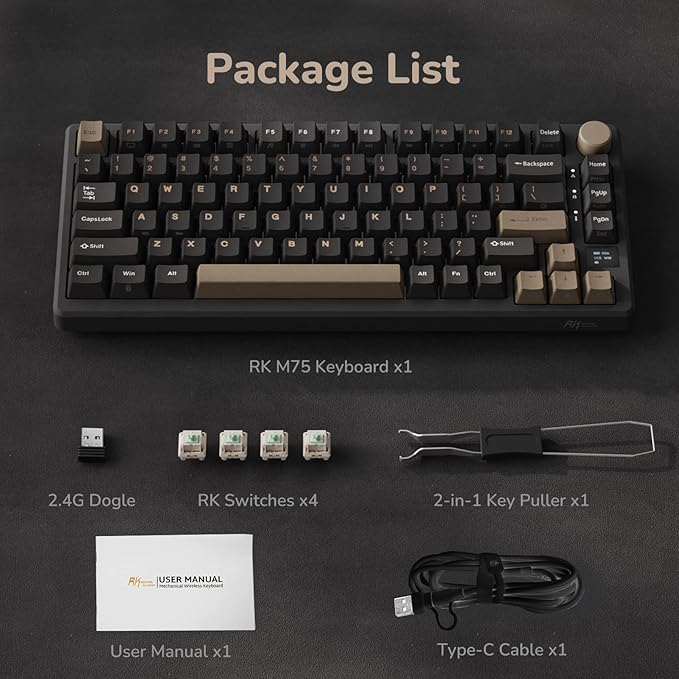 RK ROYAL KLUDGE M75 Wireless Mechanical Keyboard 2.4Ghz/BT5.1/USB-C Gaming - Image 8