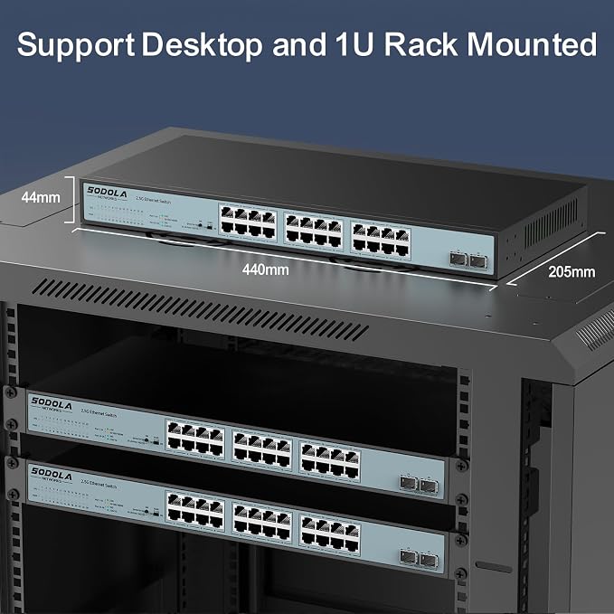 SODOLA 24 Port 2.5Gb Umanaged Switch, 24X2.5G Base-T Ports, 2X10G SFP, 160Gbps - Image 7