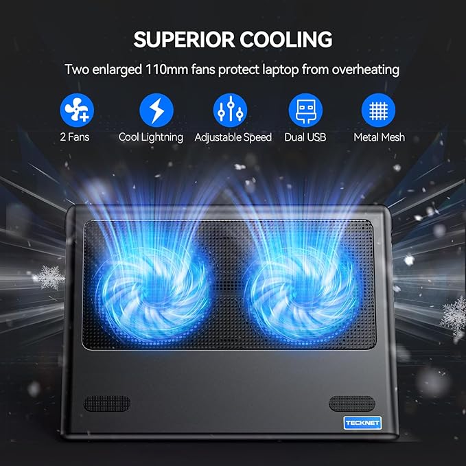 TECKNET Laptop Cooling Pad, Gaming Laptop Cooling Stand, Wind Speed Adjustable - Image 2