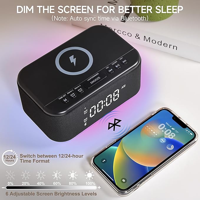 Alarm Clock Speaker Wireless Charger, Digital Alarm Clocks Bedrooms Bluetooth - Image 3