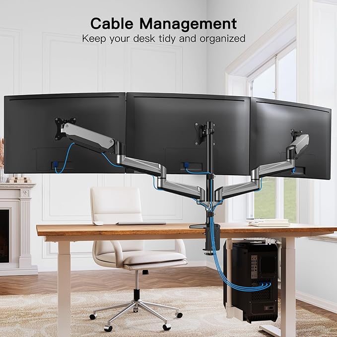 HUANUO Gaming Triple Monitor Stand, Full Motion Articulating Triple Monitor - Image 7