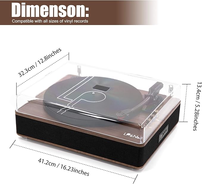 LP&No.1 Record Player with Stereo Speakers, 3-Speed Belt-Drive Turntable - Image 5