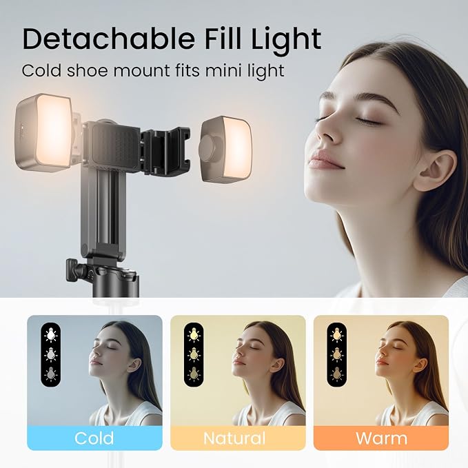 Mini Tripod with Dual Fill Lights, Portable Selfie Stick with Wireless Remote - Image 2