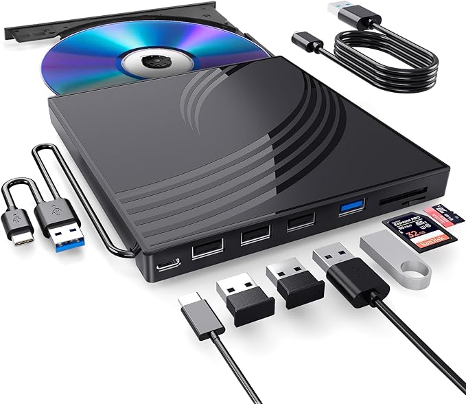 External CD/DVD Drive for Laptop, Ultra Slim CD Burner USB 3.0 Hub by BPAKDU