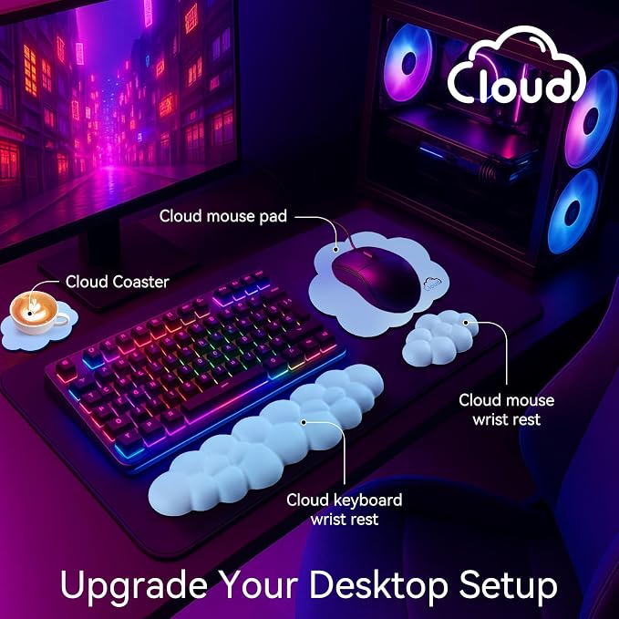 Cloud Wrist Rest for Computer Keyboard, 4-in-1 Memory Foam Leather Cloud - Image 2