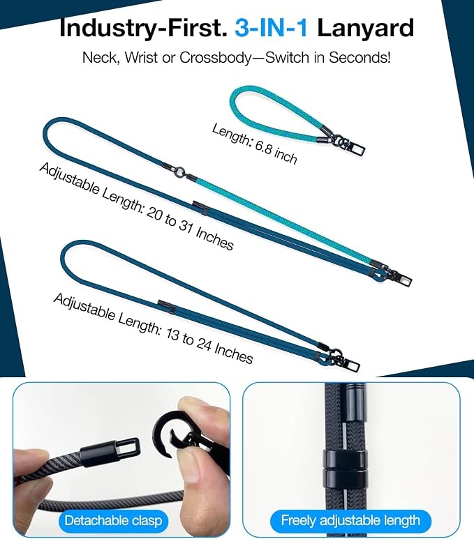 Phone Lanyard Crossbody, 3-in-1 Neck Strap& Wrist Strap, Adjustable Anti-Theft - Image 3