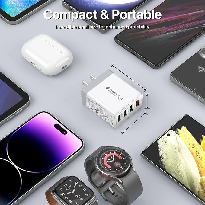 USB Charger, 4 Port USBA Wall Charging Block, Fast Charge QC 3.0 Plug Adapter - Image 6