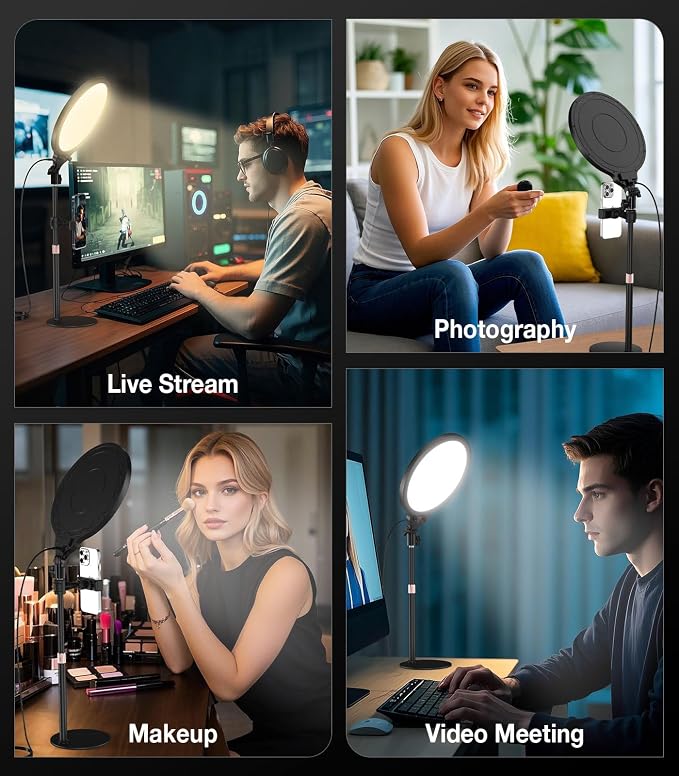 MoKo Desk Ring Light with Stand and Phone Holder, Dimmable Zoom Lighting - Image 8