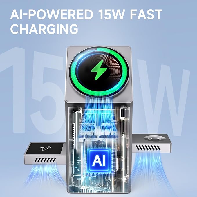 LOBKIN 3 in 1 Charging Station, Qi2 15W Foldable Intelligent Fast Wireless - Image 2