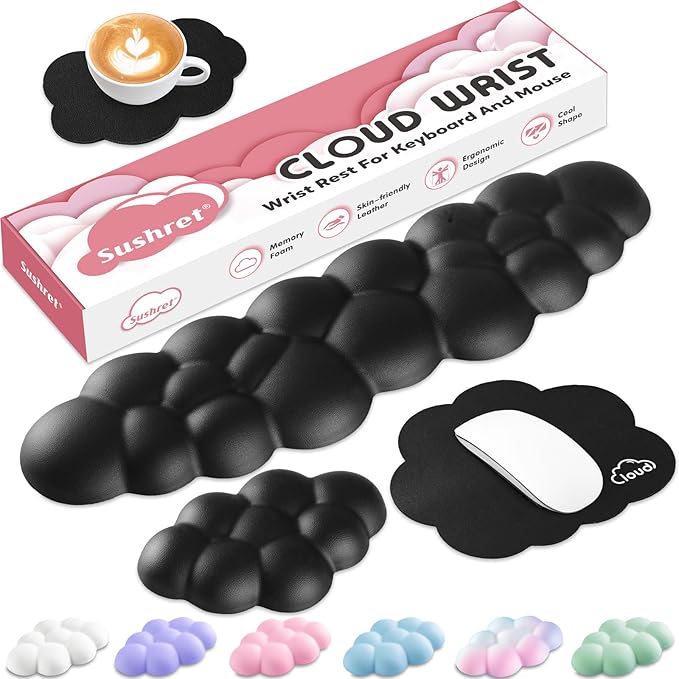 Cloud Wrist Rest for Computer Keyboard, 4-in-1 Memory Foam Leather Cloud by Sushret