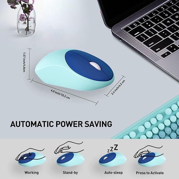 Wireless Keyboard and Mouse Set, 104 Round Keys Full-Size Cute Colorful - Image 5