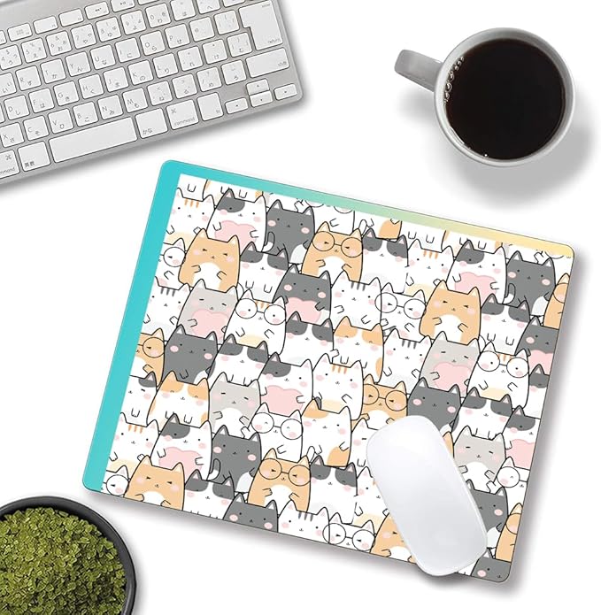 Kawaii Mouse Pad, Cute Cats Mouse Mat, Square Waterproof Non-Slip Rubber Base - Image 4
