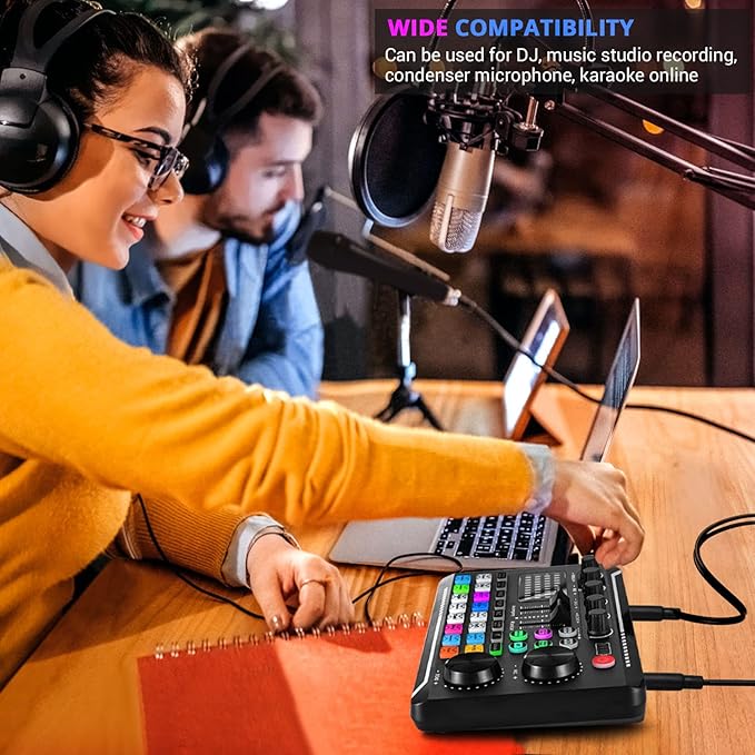 Facmogu F998 Live Sound Card Audio Mixer, Podcast Audio Interface - Image 3