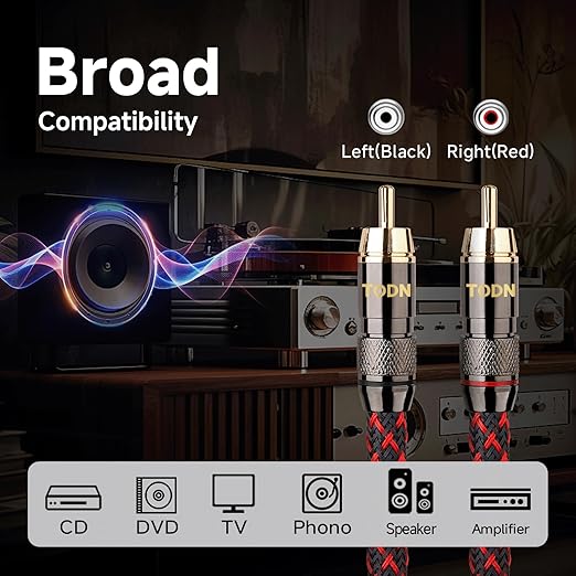 TODN High End RCA Cables for Audiophile, 2 RCA Male to Male Stereo Cord for Car - Image 7