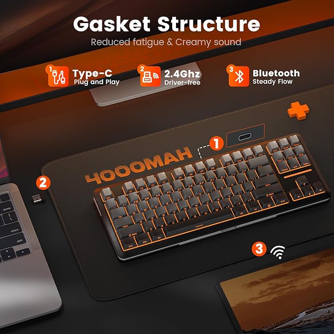 Redragon Wireless Mechanical Keyboard, 3-Modes Bluetooth Gasket Hot Swappable - Image 6