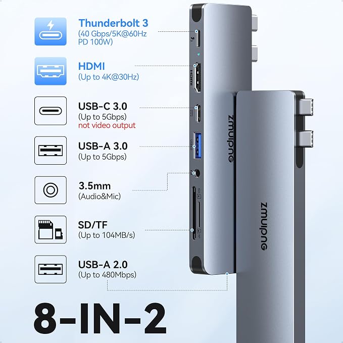 USB C Hub Adapter for MacBook Pro Air 2022 2021 2020 2019 Docking Station for - Image 2