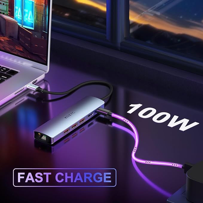 USB C Hub Ethernet, KOZYC 6-in-1 USB C Hub - Image 5
