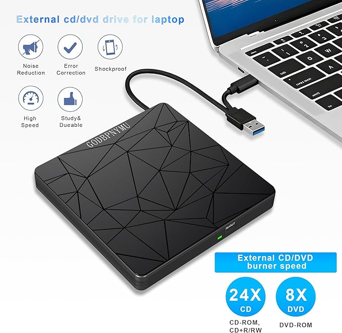 External DVD Drive USB 3.0 USB-C CD Burner CD/DVD Player Optical Drive - Image 5