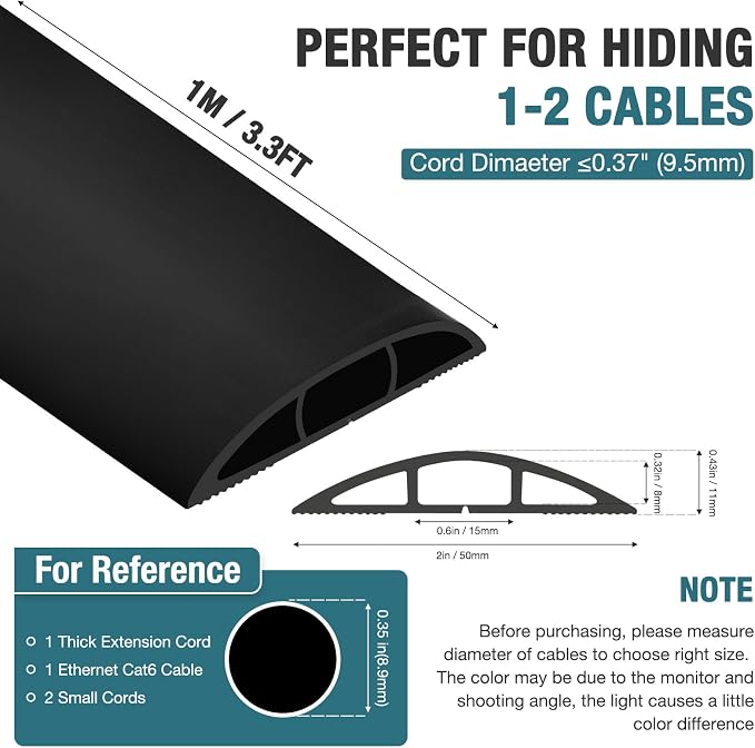 Floor Cord Cover, Cable Protector, 0.63W x 0.31H inches, Wire Cover - Image 5