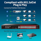 STEAMEMO 28 Port PoE Switch, 24 PoE+ Port@ 360W, 2 Gigabit Uplink, 2*1G SFP - Image 5