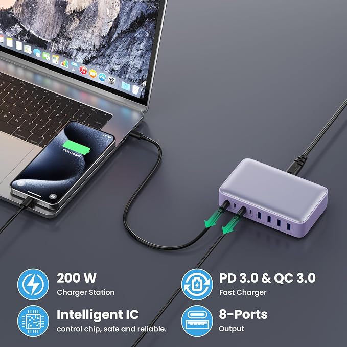 USB C Charger 200W USB C Charger Block, Upgraded GaN III 8-Port Fast Charging - Image 3