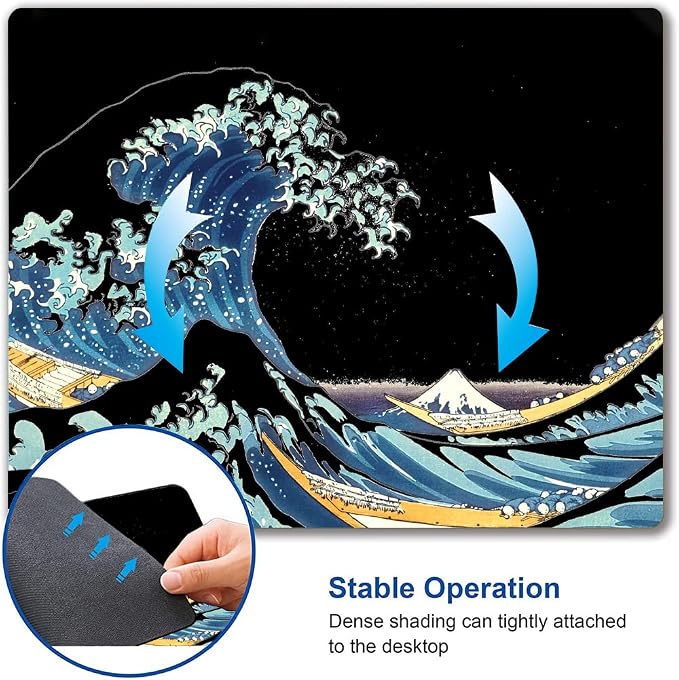 Japanese Sea Wave Mouse Pad, Square Mouse Mat Waterproof Non-Slip Rubber Base - Image 3