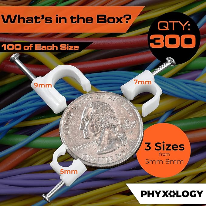 Pro-Grade, Cable Clips with Steel Nails 5mm, 9mm Wire Holders and Tacks 100 Per - Image 3