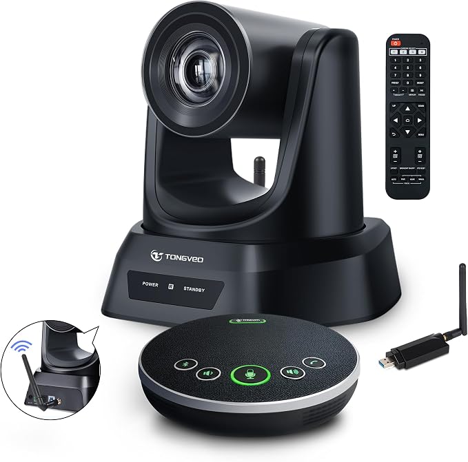 5.8GHz Wireless Conference Room Camera System | 3X 60fps PTZ Camera by TONGVEO