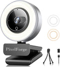 2K Webcam for PC with Microphone & Light & Privacy Cover, Web Camera for by PixelForge
