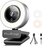 2K Webcam for PC with Microphone & Light & Privacy Cover, Web Camera for by PixelForge