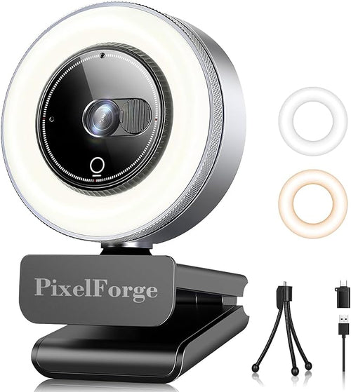 2K Webcam for PC with Microphone & Light & Privacy Cover, Web Camera for by PixelForge
