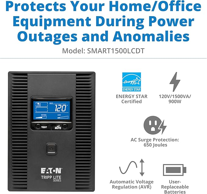 Eaton Tripp Lite Series SMART1500LCDT 1500VA UPS Battery Backup Computer - Image 4