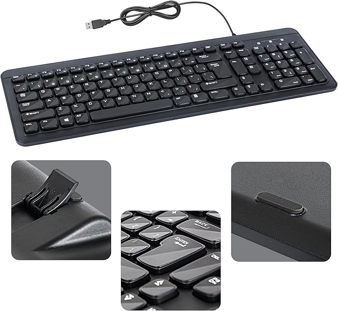 Wired USB Keyboard | Full-Sized | Ergonomic | Soft Typing | QWERTY Layout | by RetailDigitals
