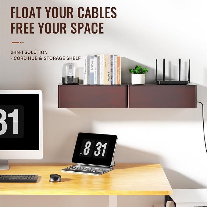 Cinati Large Cable Management Box, 15.8" Wooden Cable Organizer - Image 3