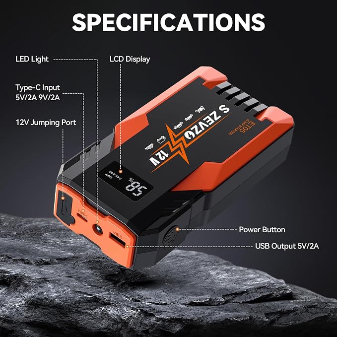 S ZEVZO ET05 Jump Starter 3000A Portable Car Jump Starter Battery Pack - Image 6