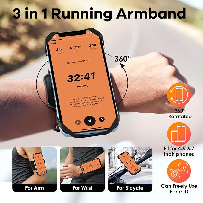 Cikyner Running Armband, Upgraded 3 in 1 Running Phone Holder Sports Armband - Image 3