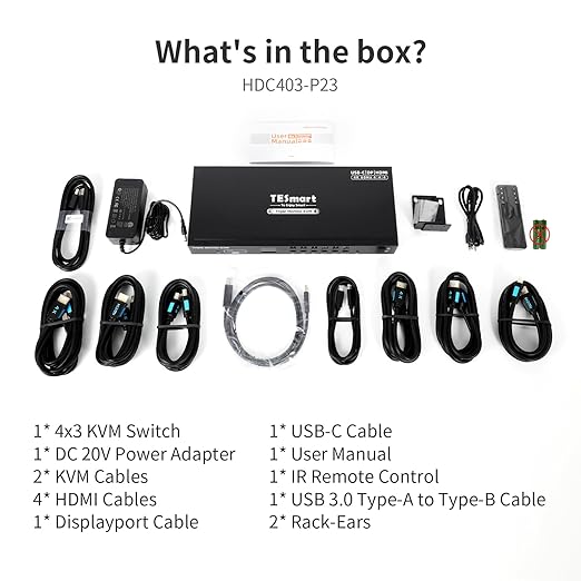 TESmart USB 3.0 HDMI+DP+USB C KVM Switch 3 Monitors 4 Computers 4K@60Hz - Image 9