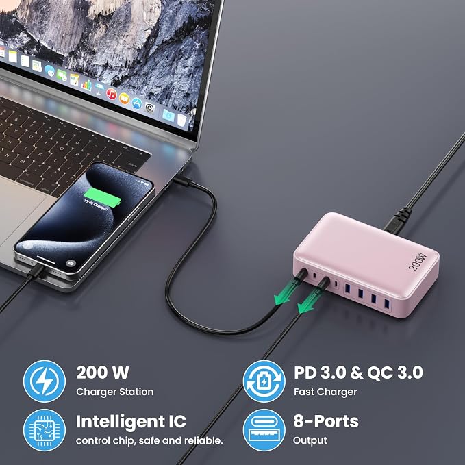 USB C Charger 200W USB C Charger Block, Upgraded GaN III 8-Port Fast Charging - Image 3