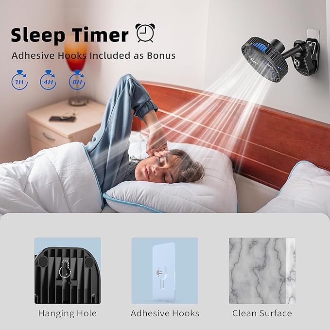 ATEngeus 4 in1 USB Fan, 8” Clip Fan, 10000mAh Rechargeable Table Fan, 5 Speeds - Image 5