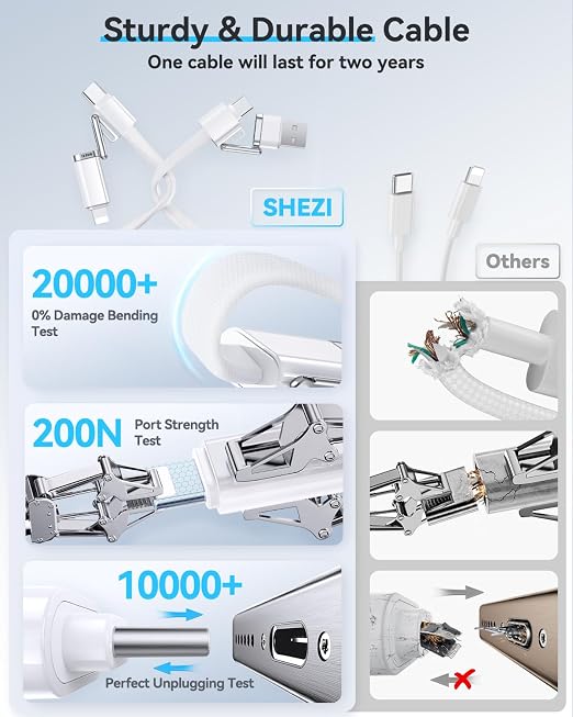SHEZI 4-in-1 Compatible with USB C to Lightning Cable 100W Fast Charging & Data - Image 6