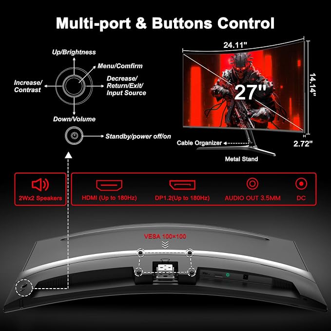 SANSUI 27 Inch Curved Gaming Monitor 180Hz 1ms - Image 9