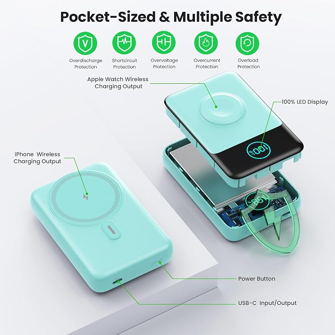 Magnetic Portable Charger for iPhone, 3-in-1 10800mAh Qi2 15W Wireless Power - Image 7