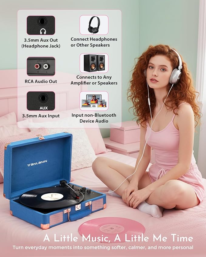 Purple Velvet Suitcase Vinyl Record Player - Image 5