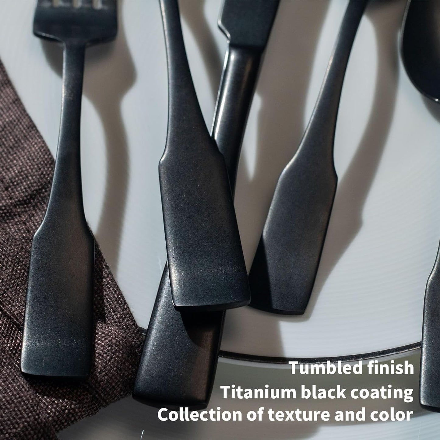Alata Kate Black Tumbled 20-Piece Silverware Set,Service for 4,Stainless Steel Flatware Set,Tumbled Cutlery Set,Dishwasher Safe