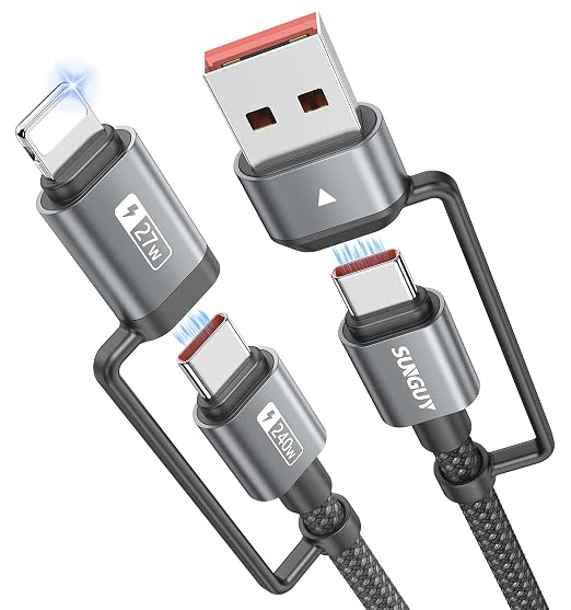 SUNGUY 4-in-1 Charging Cable 3FT, MAX 240W Multi Charge Cable by SUNGUY
