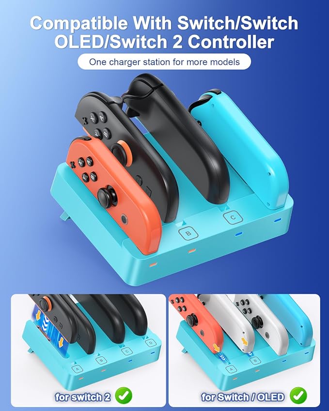 Charger for Nintendo Switch 2 and Switch 1 Controller, Horizontal Charging Dock - Image 2
