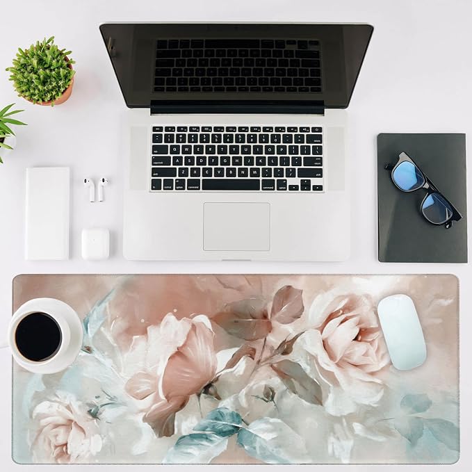 Mouse Pad Large Rose and Leaves Non-Slip Game Desk Mat - Image 2