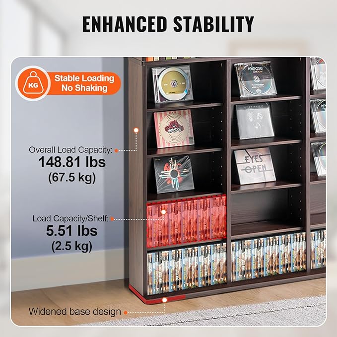 VEVOR Media Storage Cabinet, 9-Layer DVD Shelf Holds up to 756 CDs, Adjustable - Image 5